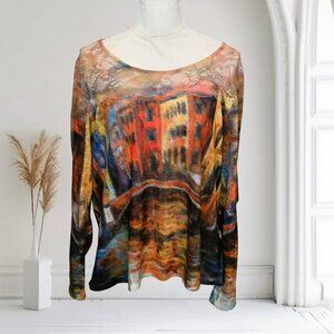 FDJ Multi-Colored Long Sleeve Lacy Top Top in Size XL